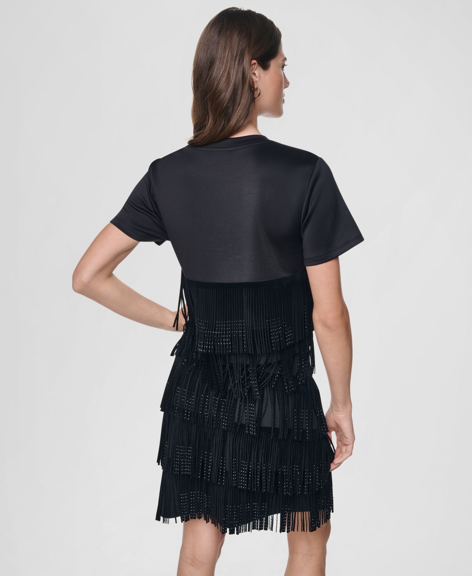 Women's Short-Sleeve Rhinestone Fringe Top