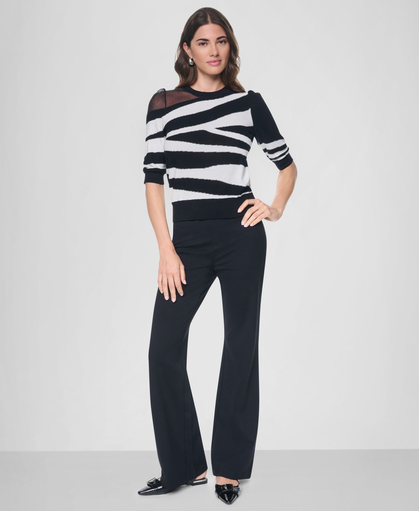 Женский свитер DKNY Zebra-Print 3/4-Sleeve, цвет: Чёрный / Слоновая кость — фото 2