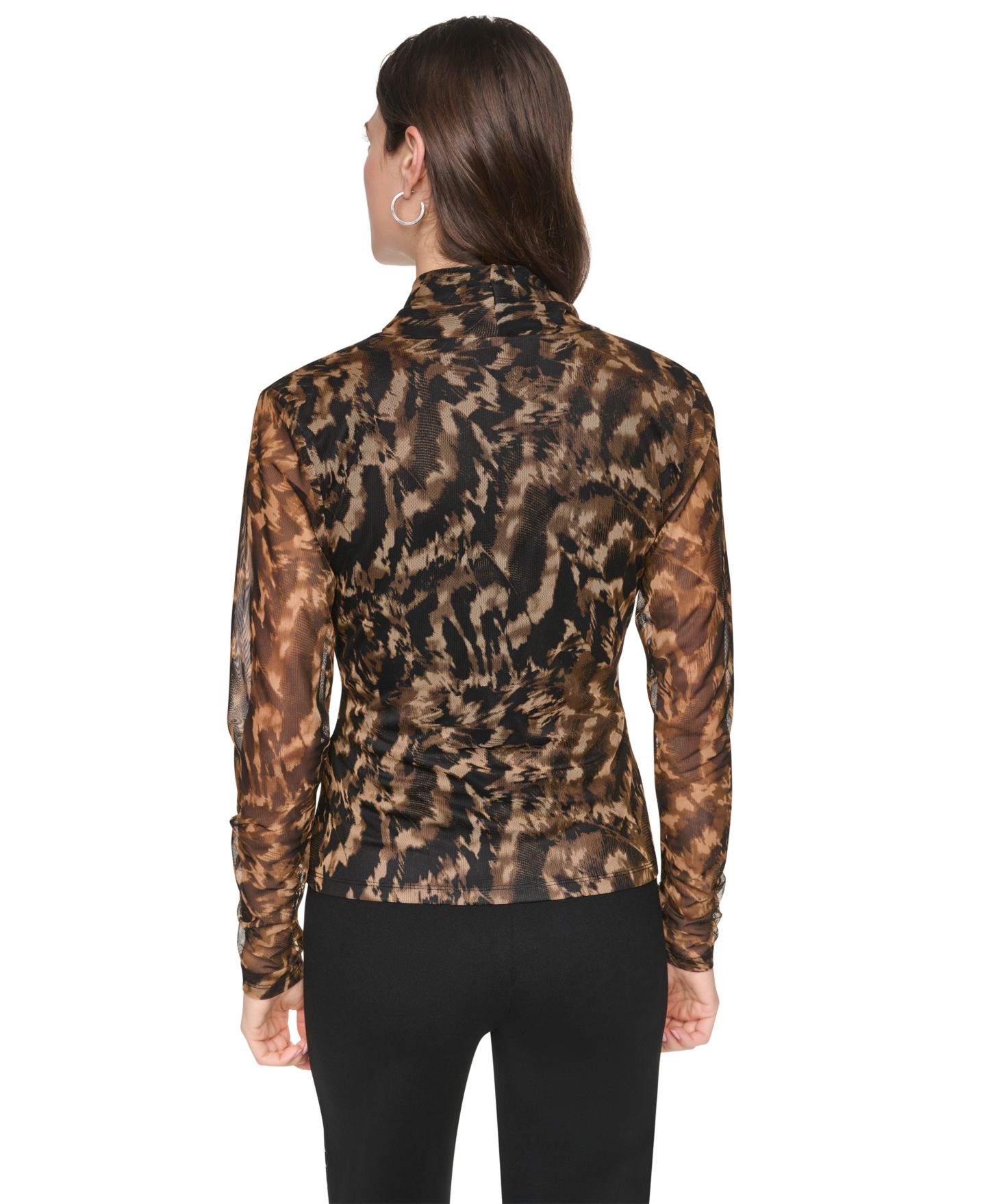 Женский топ DKNY Printed Mesh V-Neck Long-Sleeve Top, цвет: Abstract Feather — фото 5