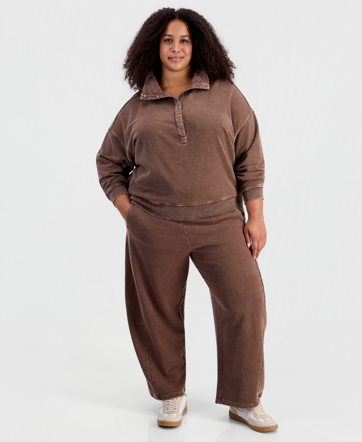 And Now This Plus Lounge Henley Mock Neck Long-Sleeve French-Terry, Macy's Exclusive
