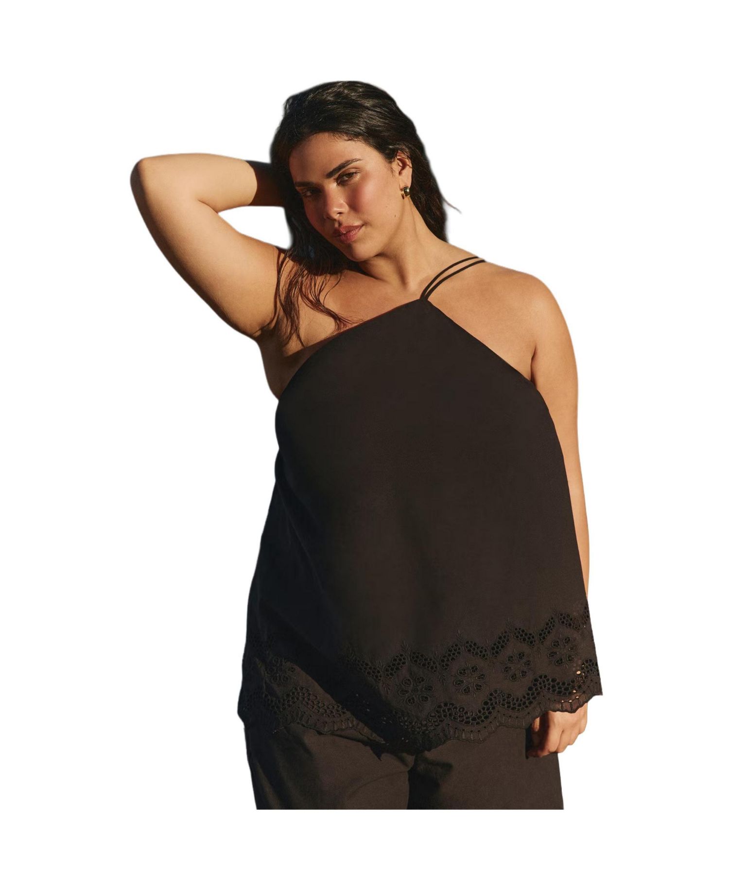 Plus Size Eyelet Detail Women's Top