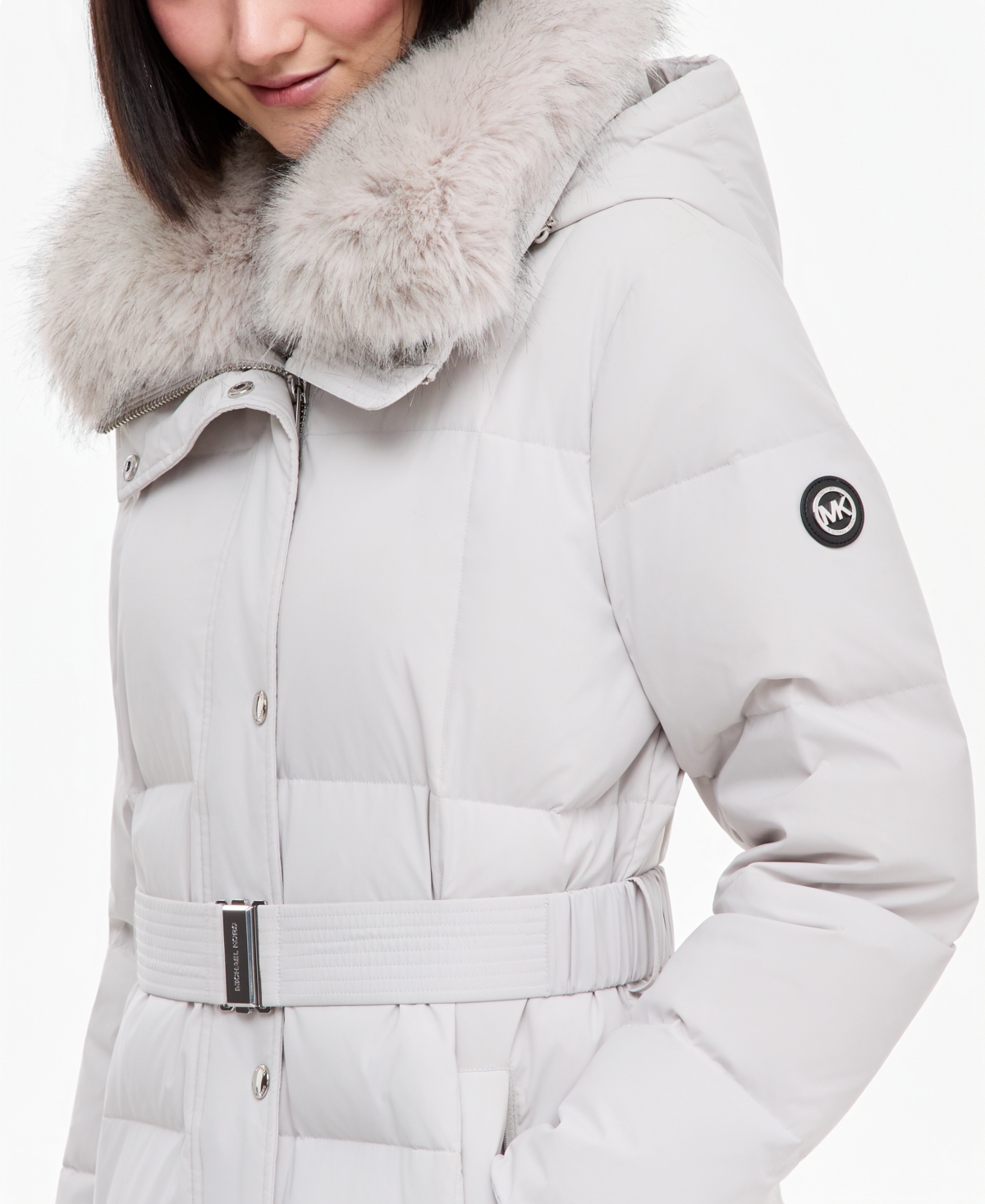 Michael Kors Women's Hooded Puffer Belted Faux-Fur-Collar Coat
