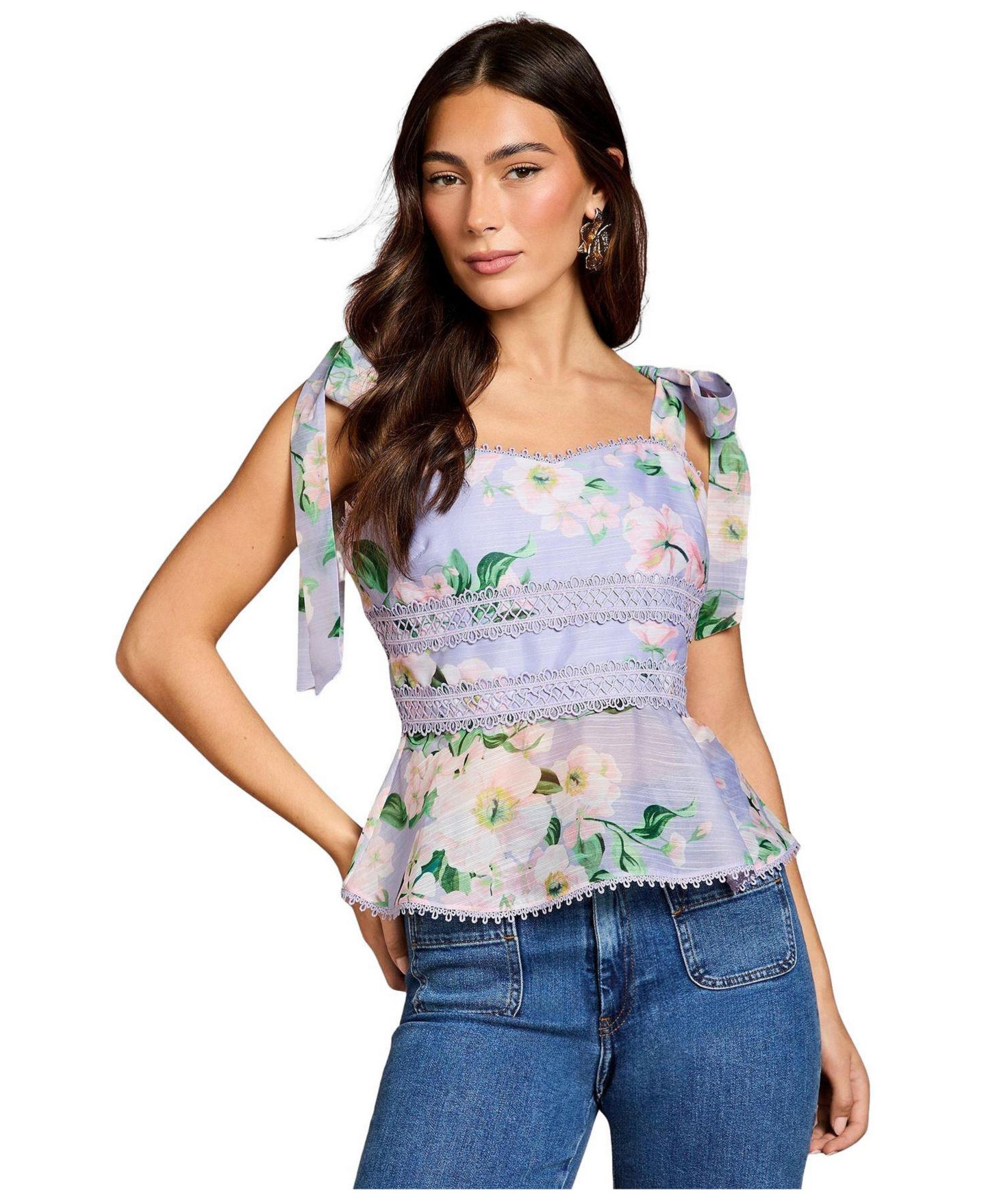 Женский топ Coast Square Neck Bow Shoulder Peplum, цвет: Сиреневый — фото 1