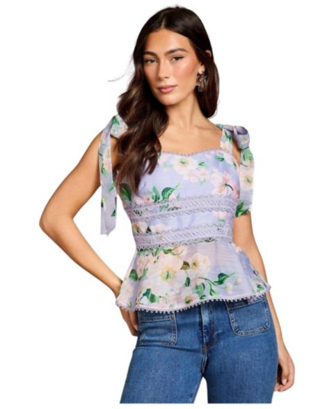 Женский топ Coast Square Neck Bow Shoulder Peplum, цвет: Сиреневый