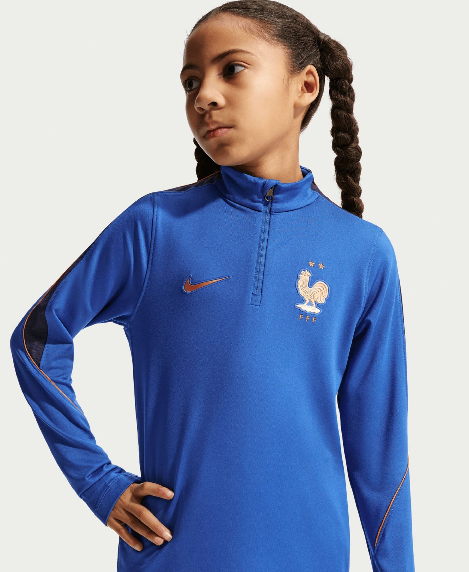 Big Boys and Girls Blue France National Team 2026 Strike Dri-FIT Long Sleeve Quarter-Zip Drill Sweatshirt