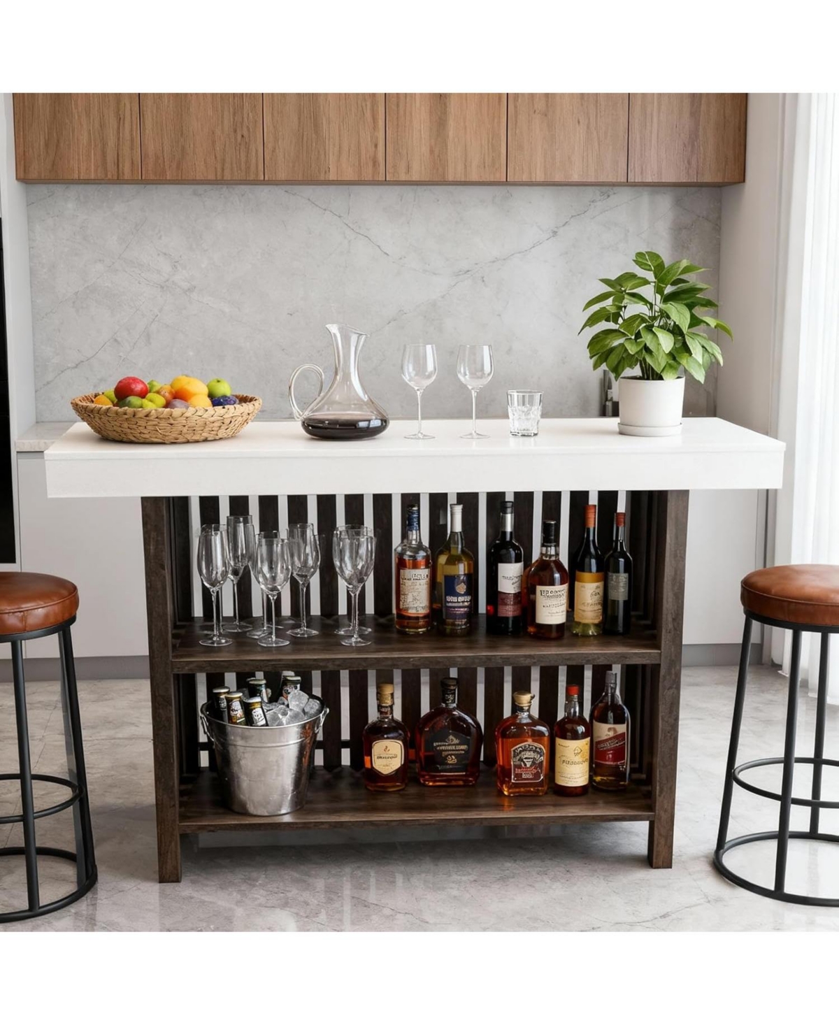 gaomon 63" Home Bar Table, Mini Coffee Bar Pub Table with 2-Tier Storage, Footrest, Kitchen Islands for Dining Room, Bistro