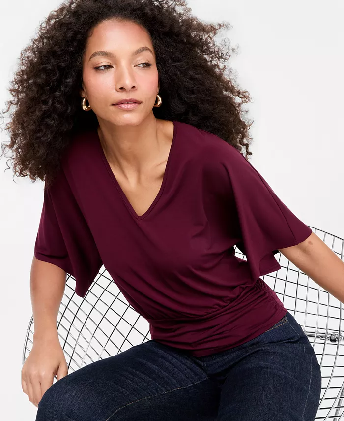 Women's Short Sleeve V-Neck Knit Top - thumbnail 7