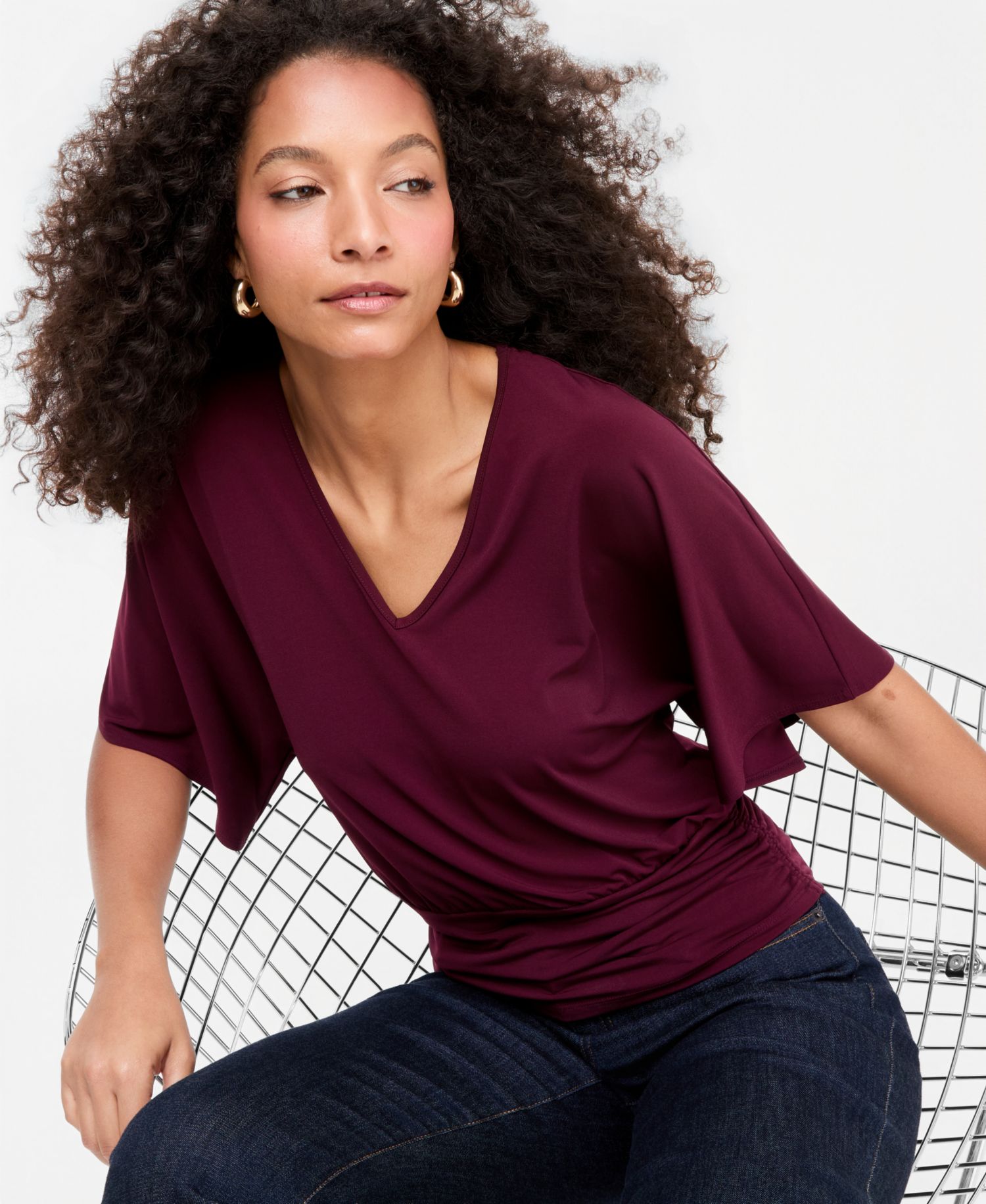 Women's Short Sleeve V-Neck Knit Top