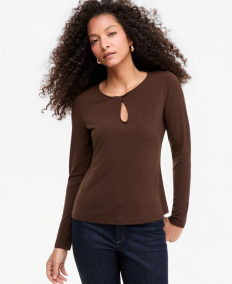 Женский топ I.N.C. International Concepts Long-Sleeve Keyhole Twist Top, цвет: Кофейный