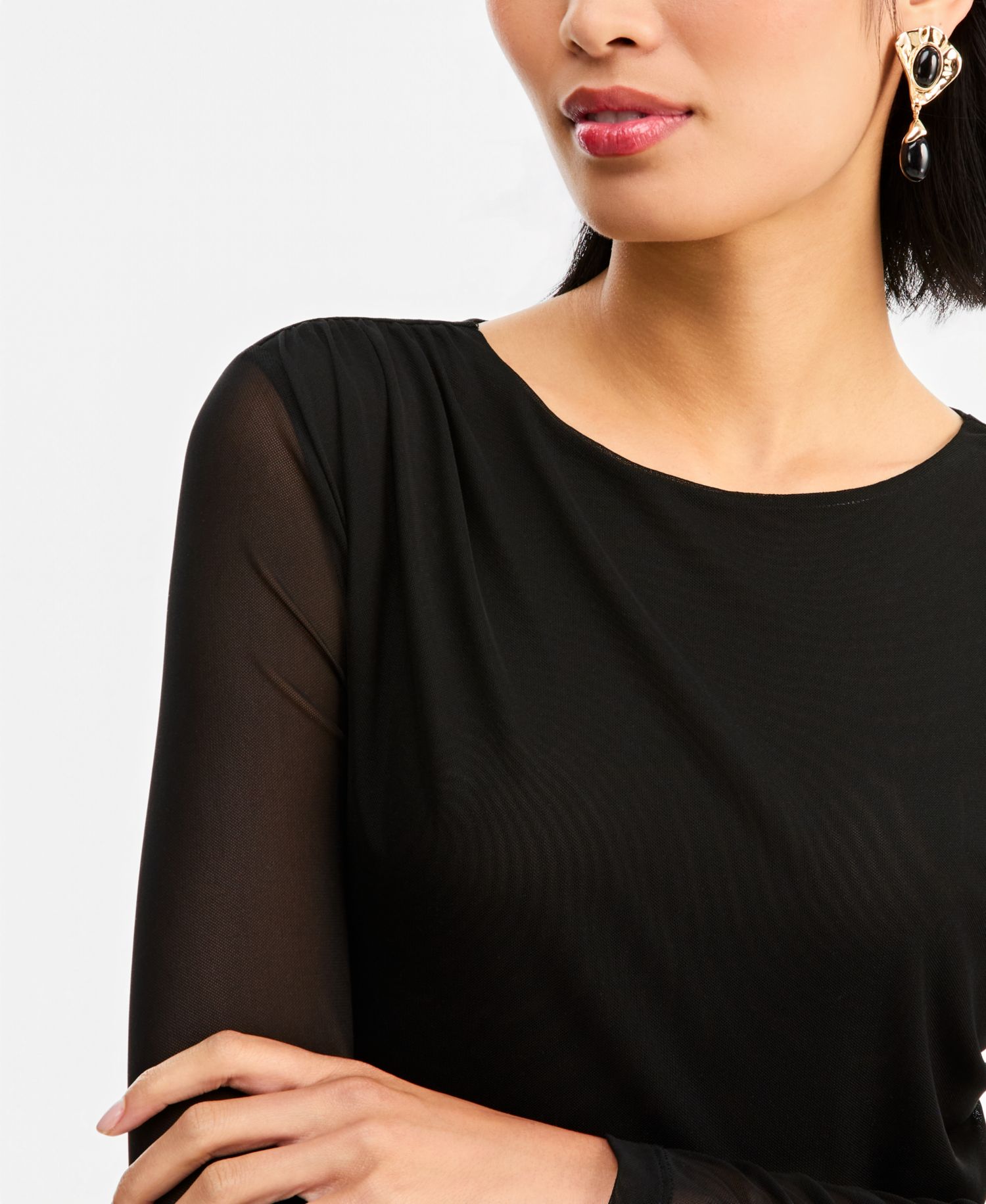 Women's Long-Sleeve Ruched Mesh Blouse