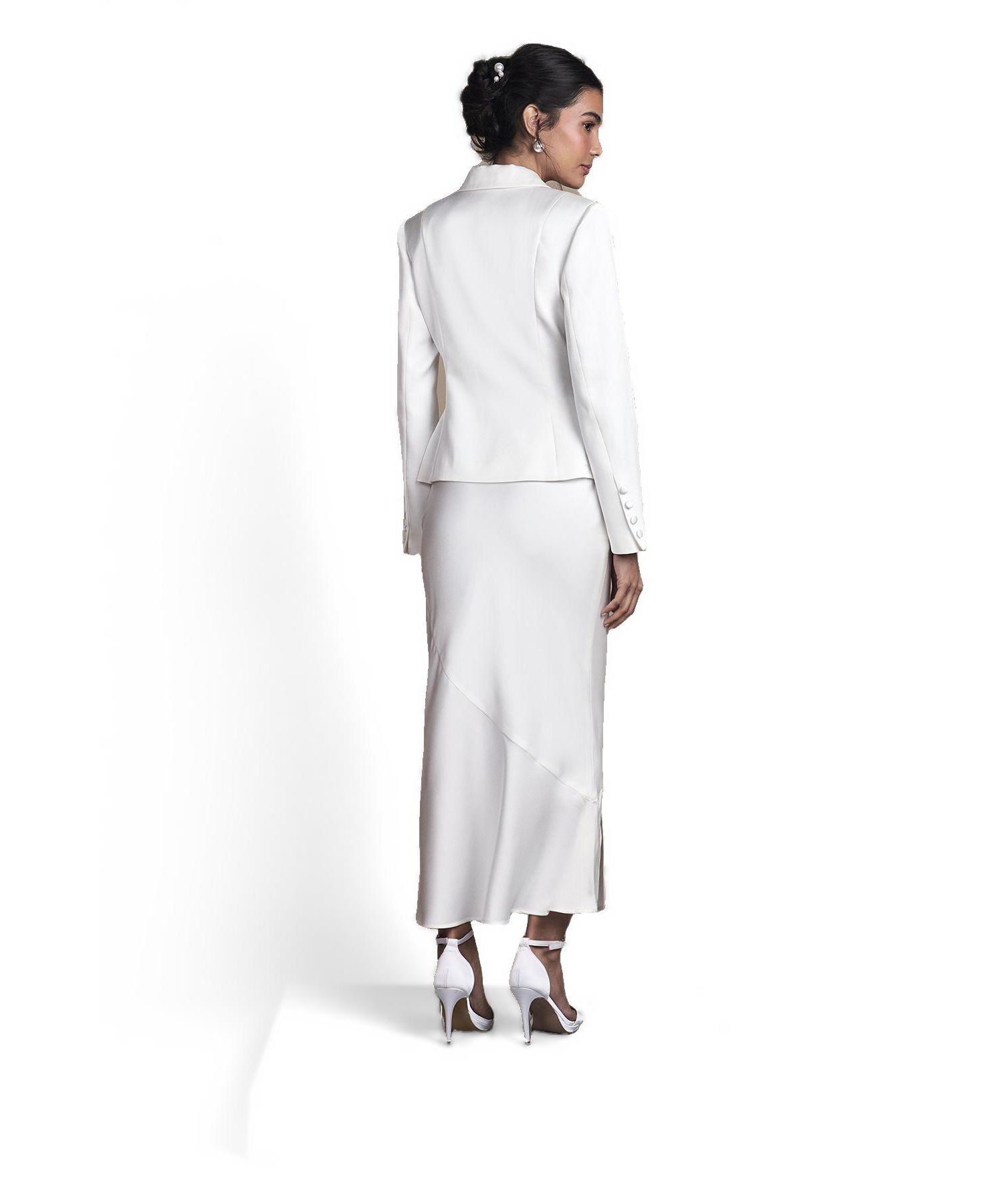 Women's Satin Side-Split Fitted Midi Skirt