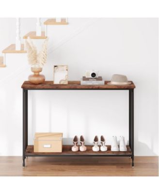 2-Tier Console Table for Entryway or Behind Sofa – Rustic Finish, Engineered Wood Shelf with Metal Frame for Hallway Living Room