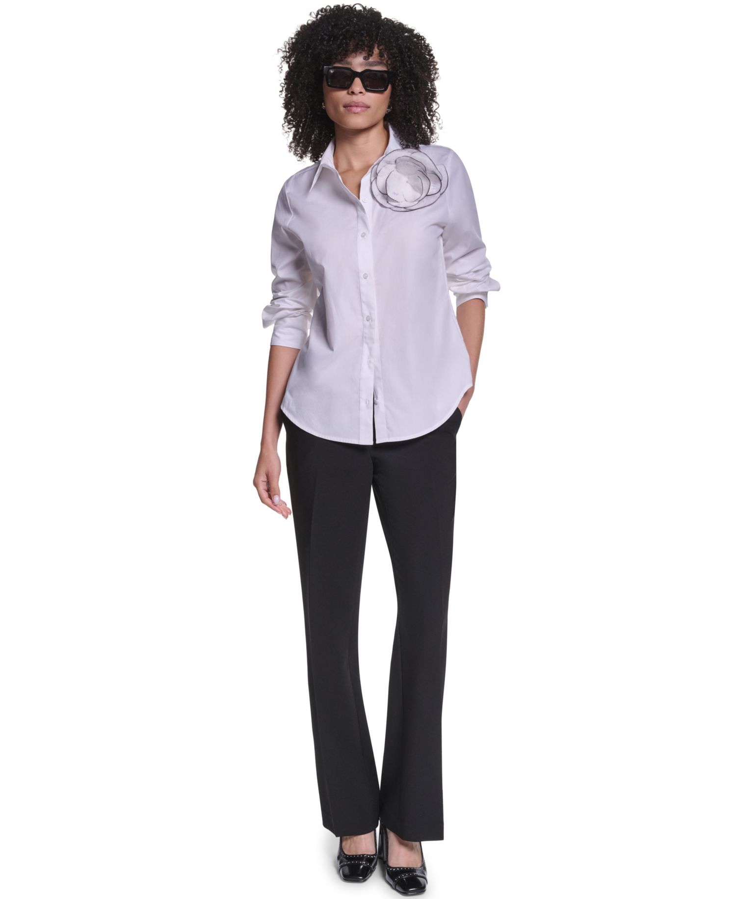 Petite Collared Button-Front Blouse