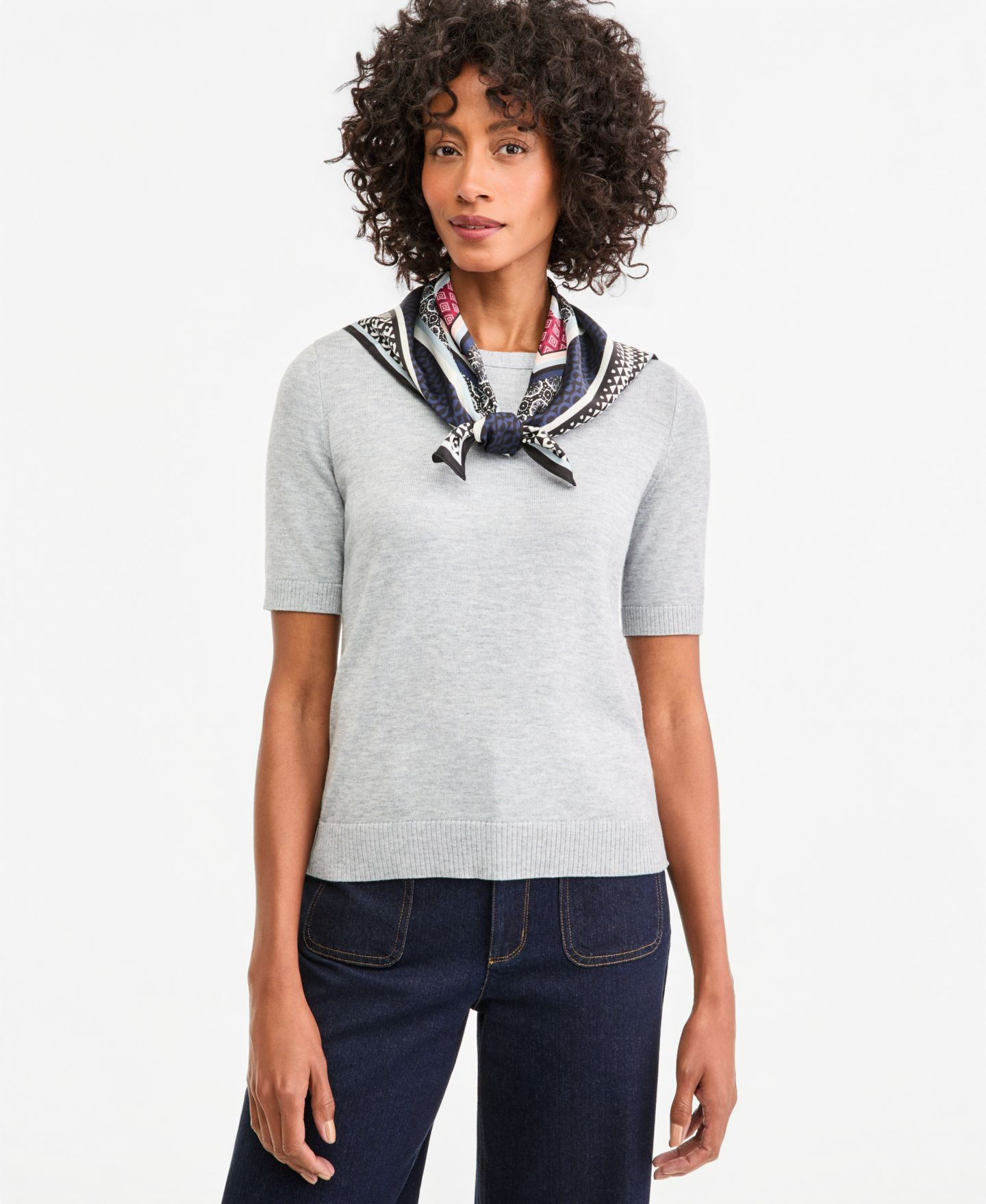 Женская футболка Jones New York Accent Rib Knit Scarf, цвет: Светлый меланжевый серый — фото 5