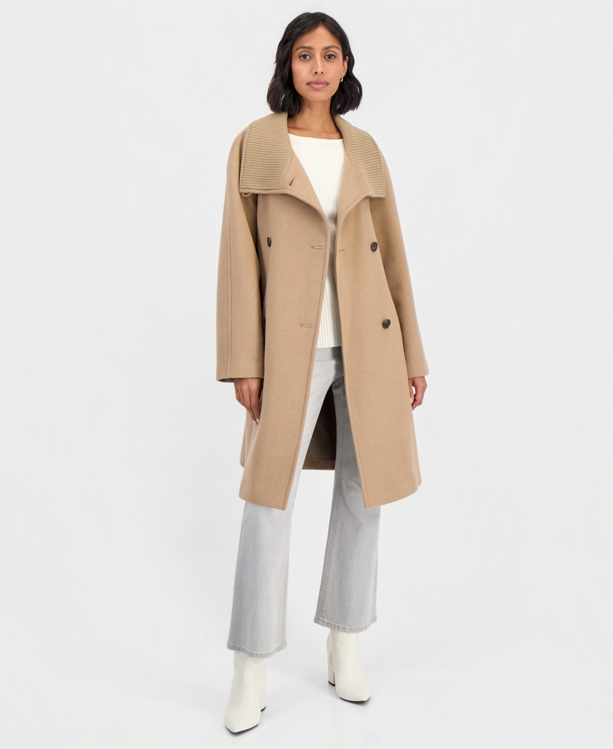 Calvin Klein Women's Double-Breasted Wrap Knit-Collared Coat