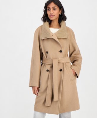 Women's Double-Breasted Wrap Knit-Collared Coat
