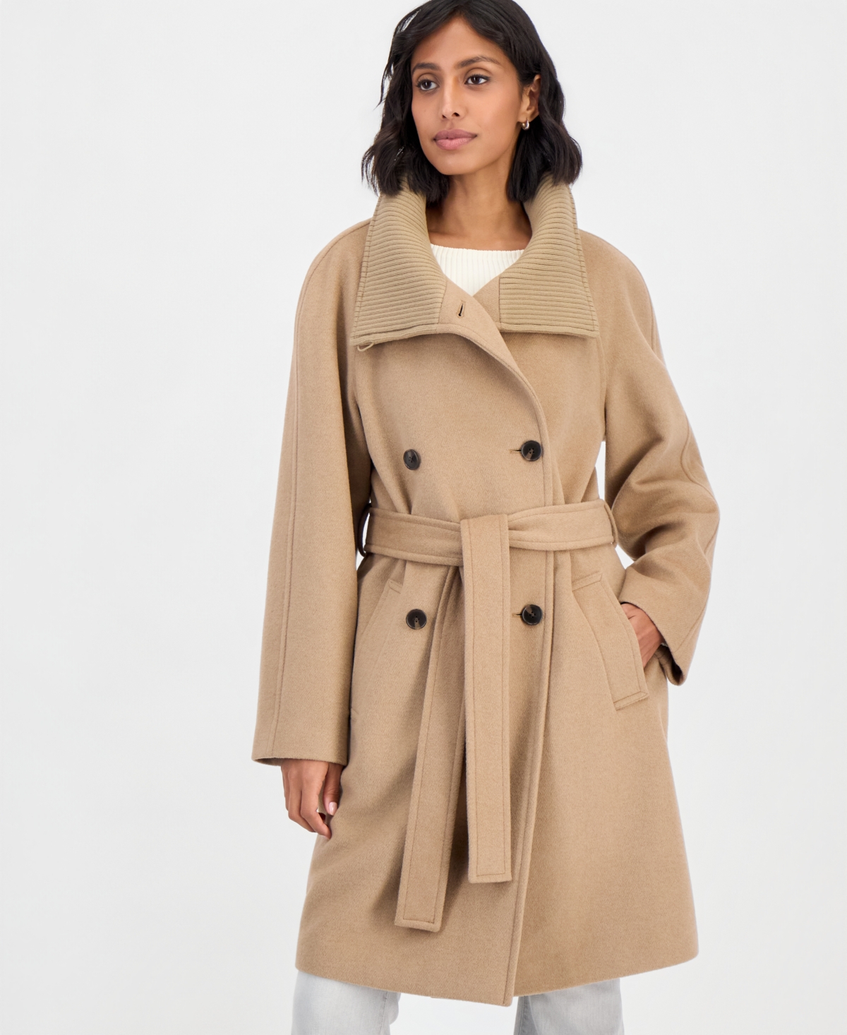 Calvin Klein Women's Double-Breasted Wrap Knit-Collared Coat