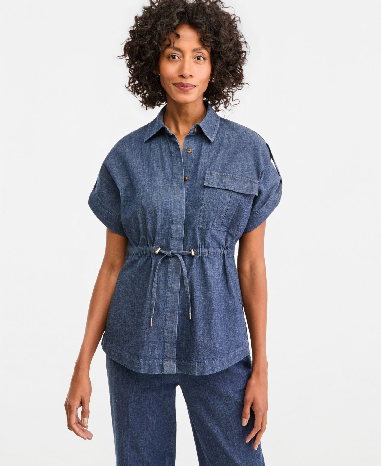 Женская рубашка Jones New York Button-Front Cinch Waist, цвет: Тёмная варка — фото 6