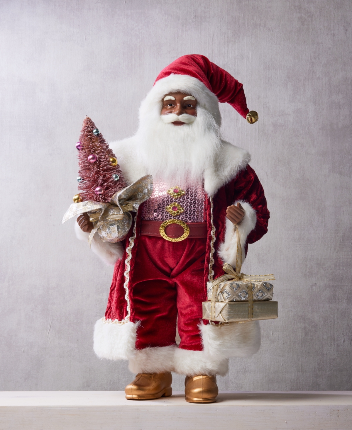 Holiday Lane Whimsy African American Standing Santa with Tree and Gifts, Macy's Exclusive