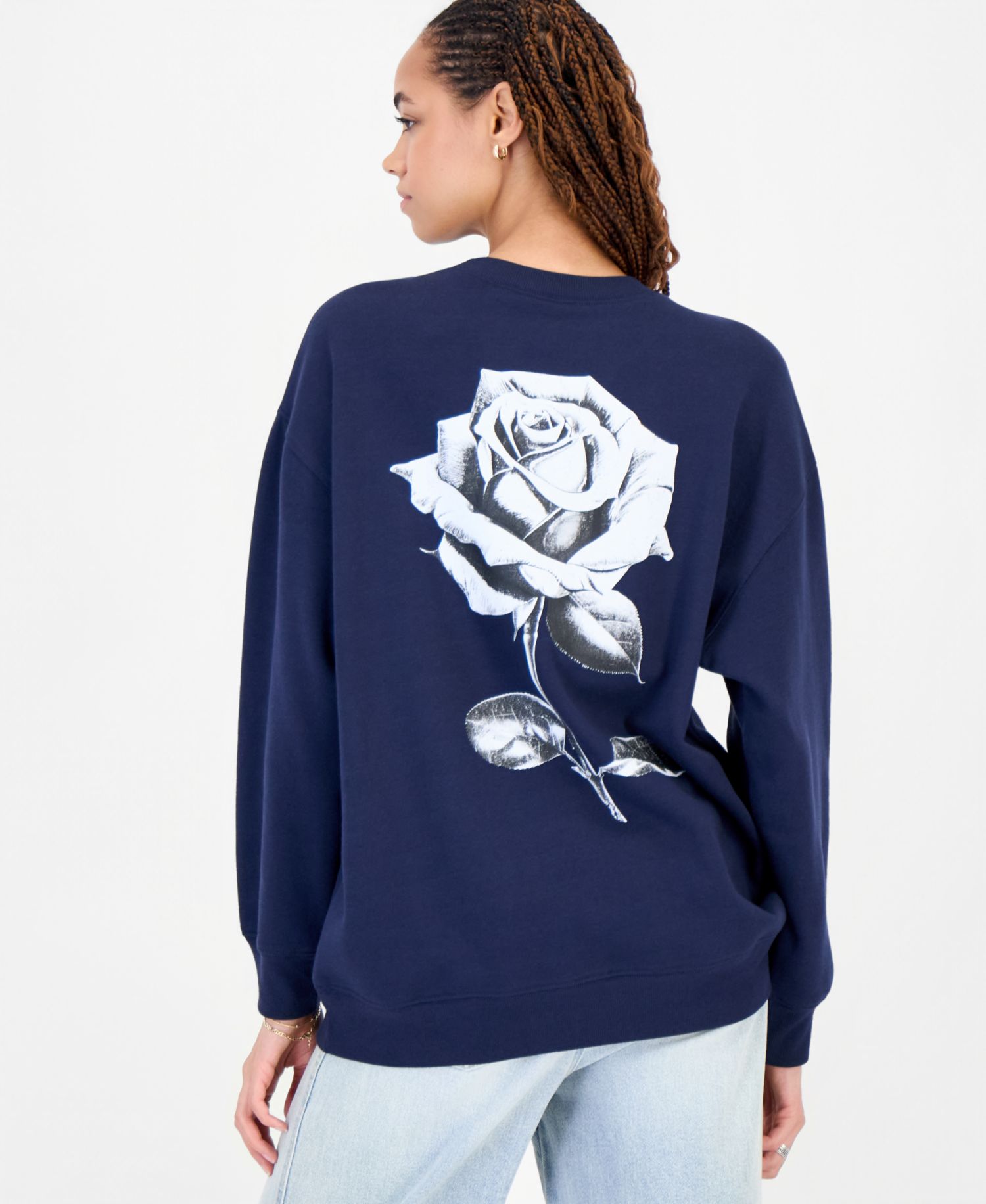 Juniors' Long-Sleeve Rose Graphic Fleece Hoodie