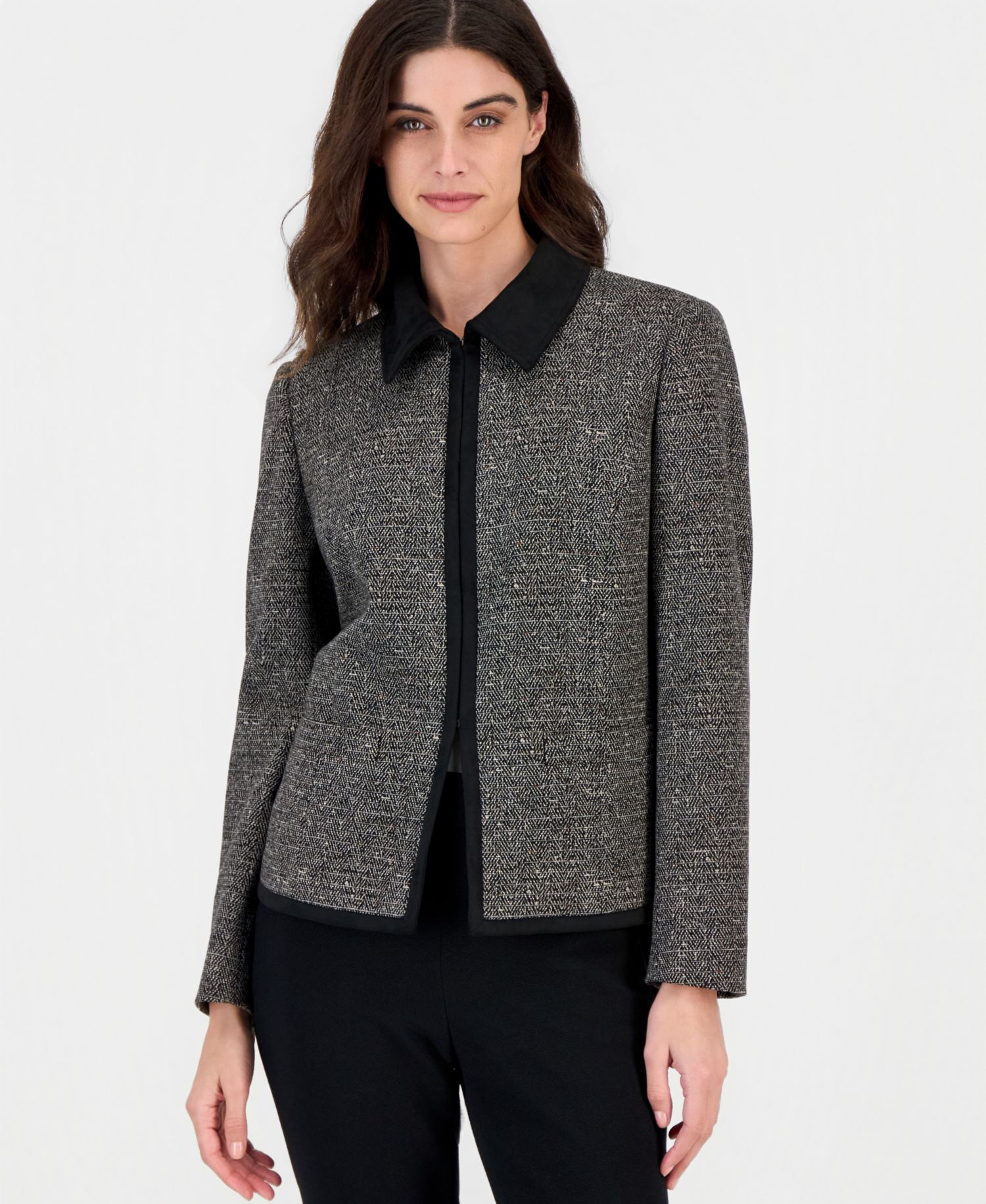 Women's Long Sleeve Chevron Faux Suede Trim Jacket