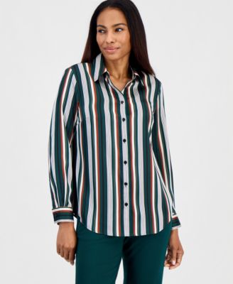 Women's Long-Sleeve Button-Front Striped Blouse
