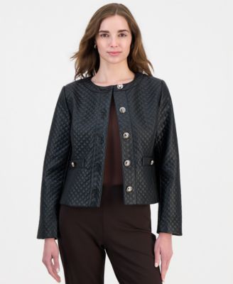 Women's Quilted Faux-Leather Button-Front Jacket