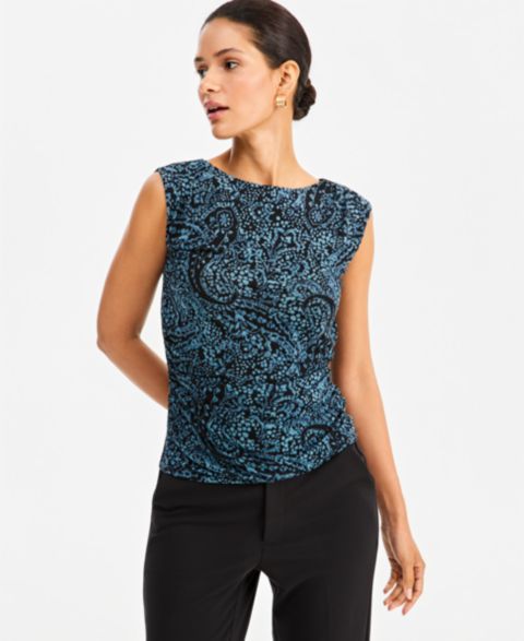Женский топ I.N.C. International Concepts Sleeveless Printed Mesh Top, цвет: Синий
