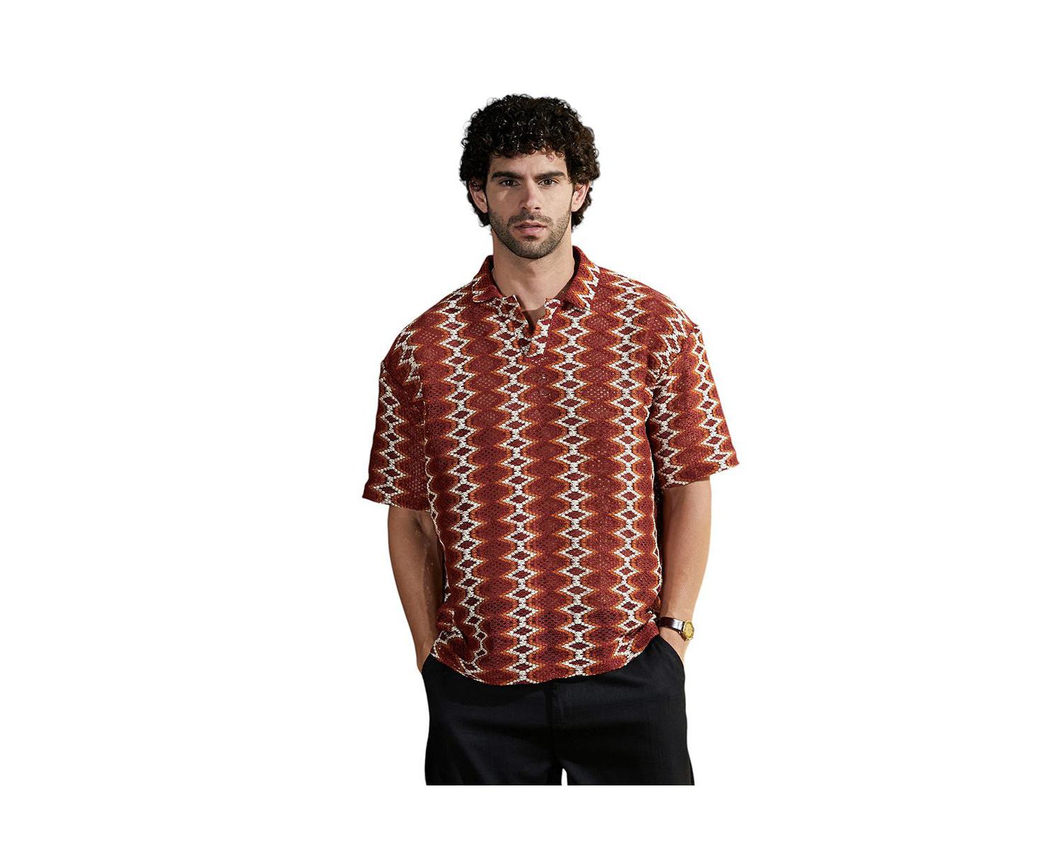 Men's Burnt Sienna Folk-Logenze Oversized Polo T-Shirt