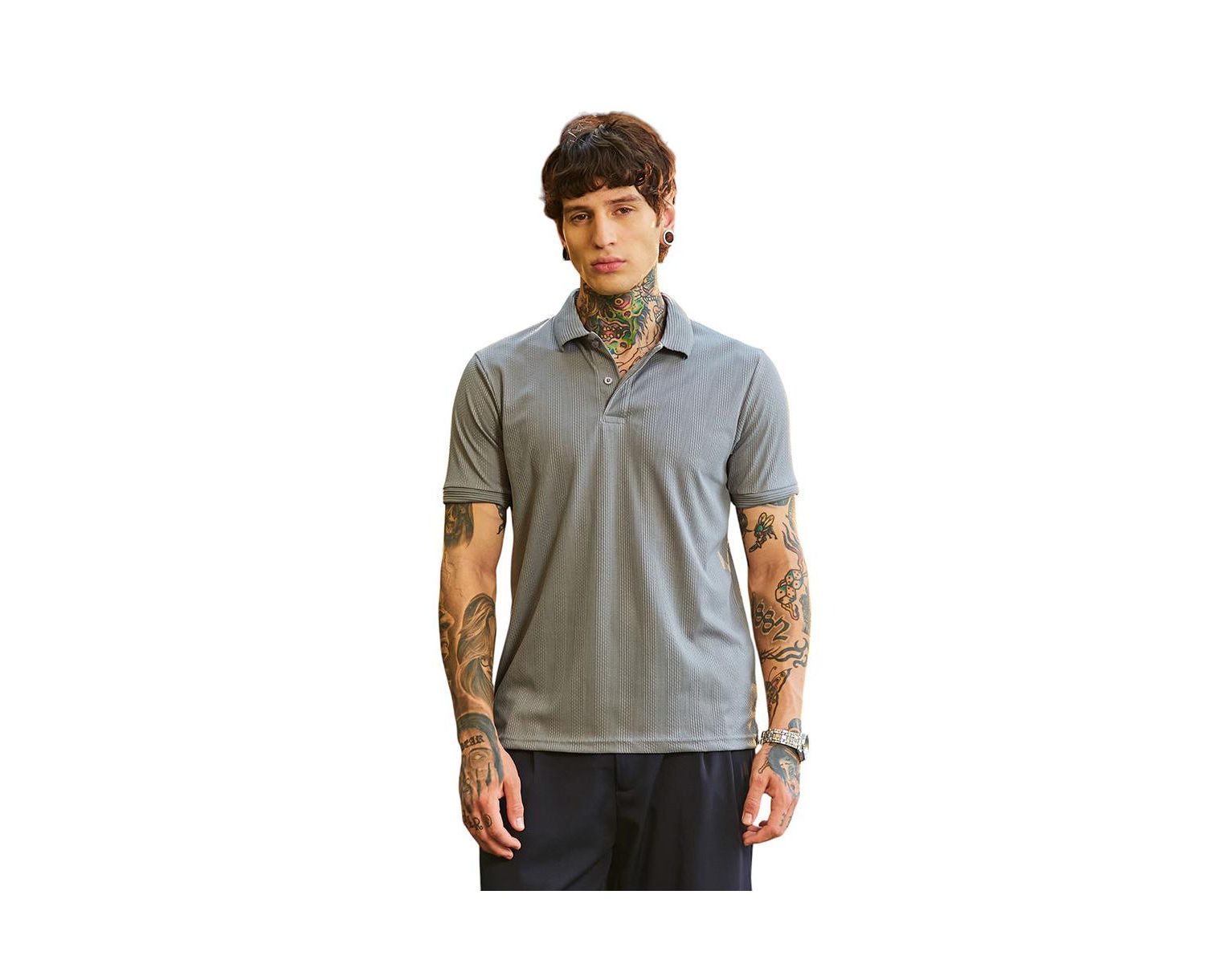 Men's Coin Grey Ribbed -Tactile Polo T-Shirt