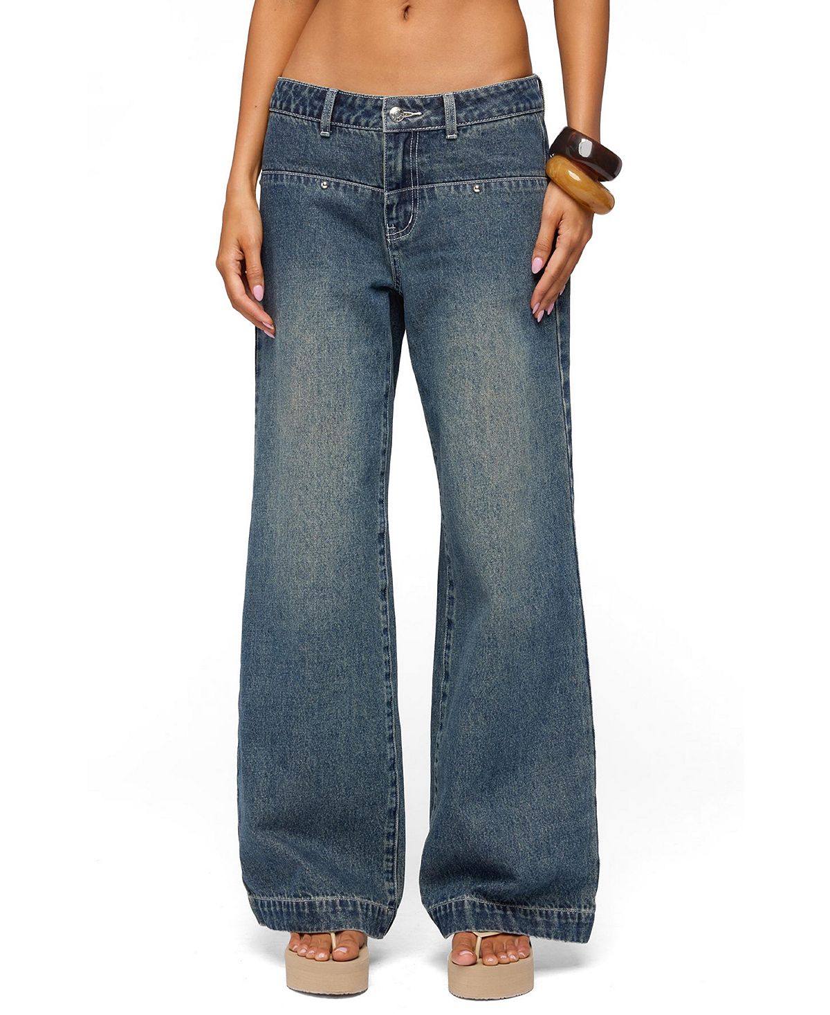 Edikted Women's Wyn Studded Low Rise Baggy Jeans view 1 — MAYCSS fashion products