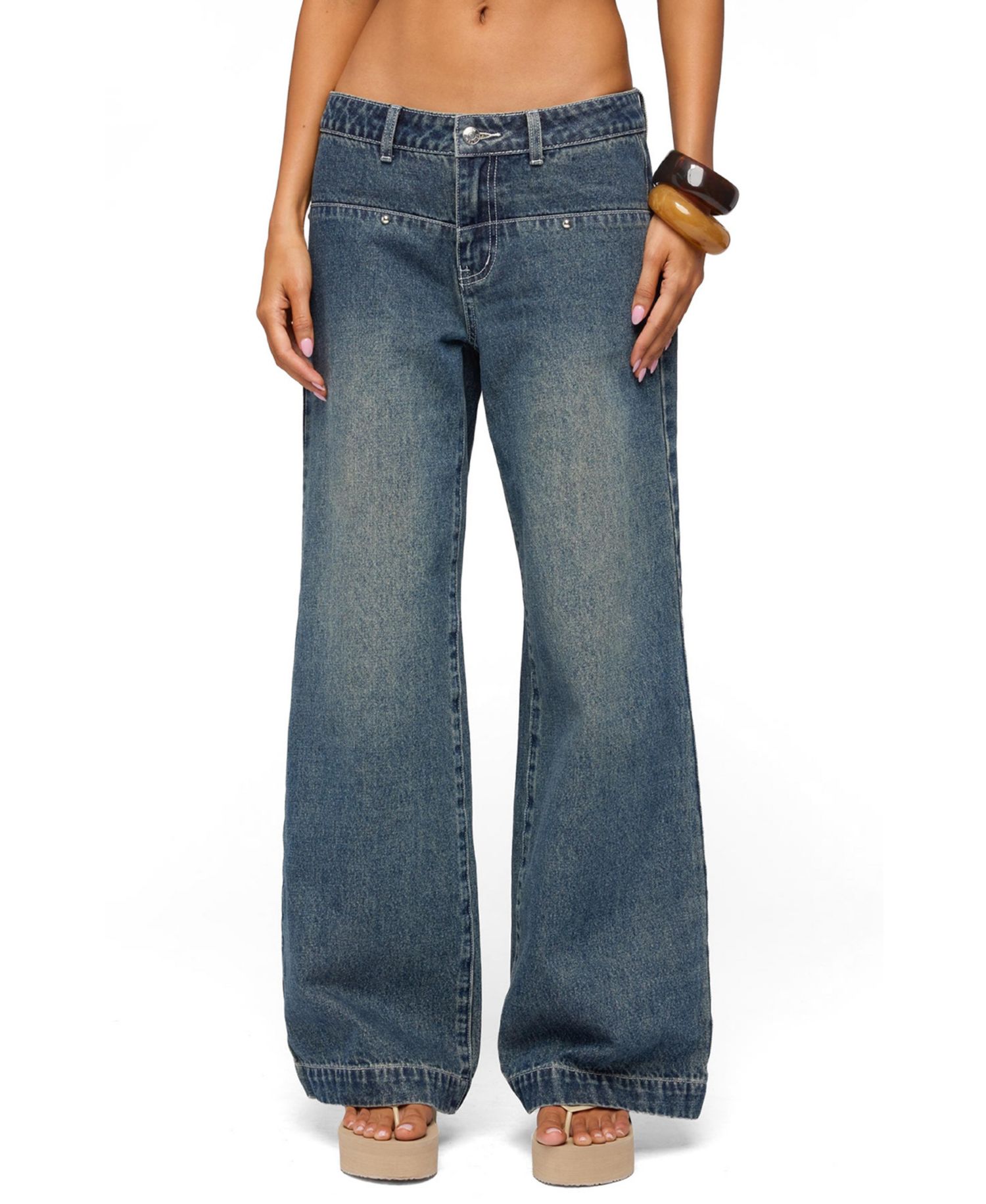Women's Wyn Studded Low Rise Baggy Jeans