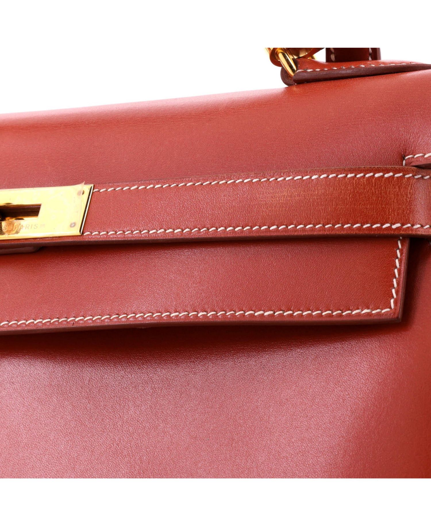 Kelly 32 Handbag Orange Box Calf with Gold Hardware