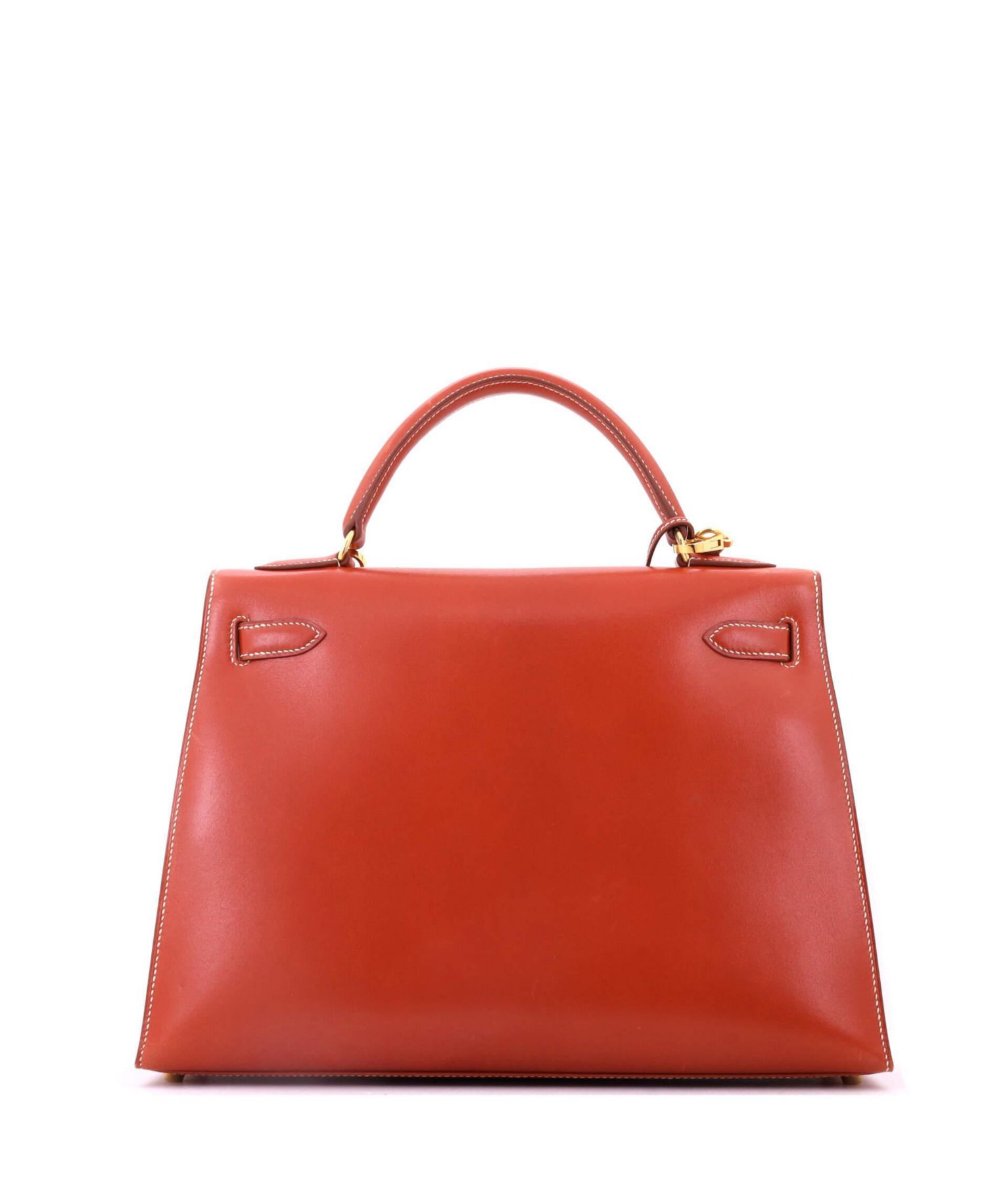 Kelly 32 Handbag Orange Box Calf with Gold Hardware