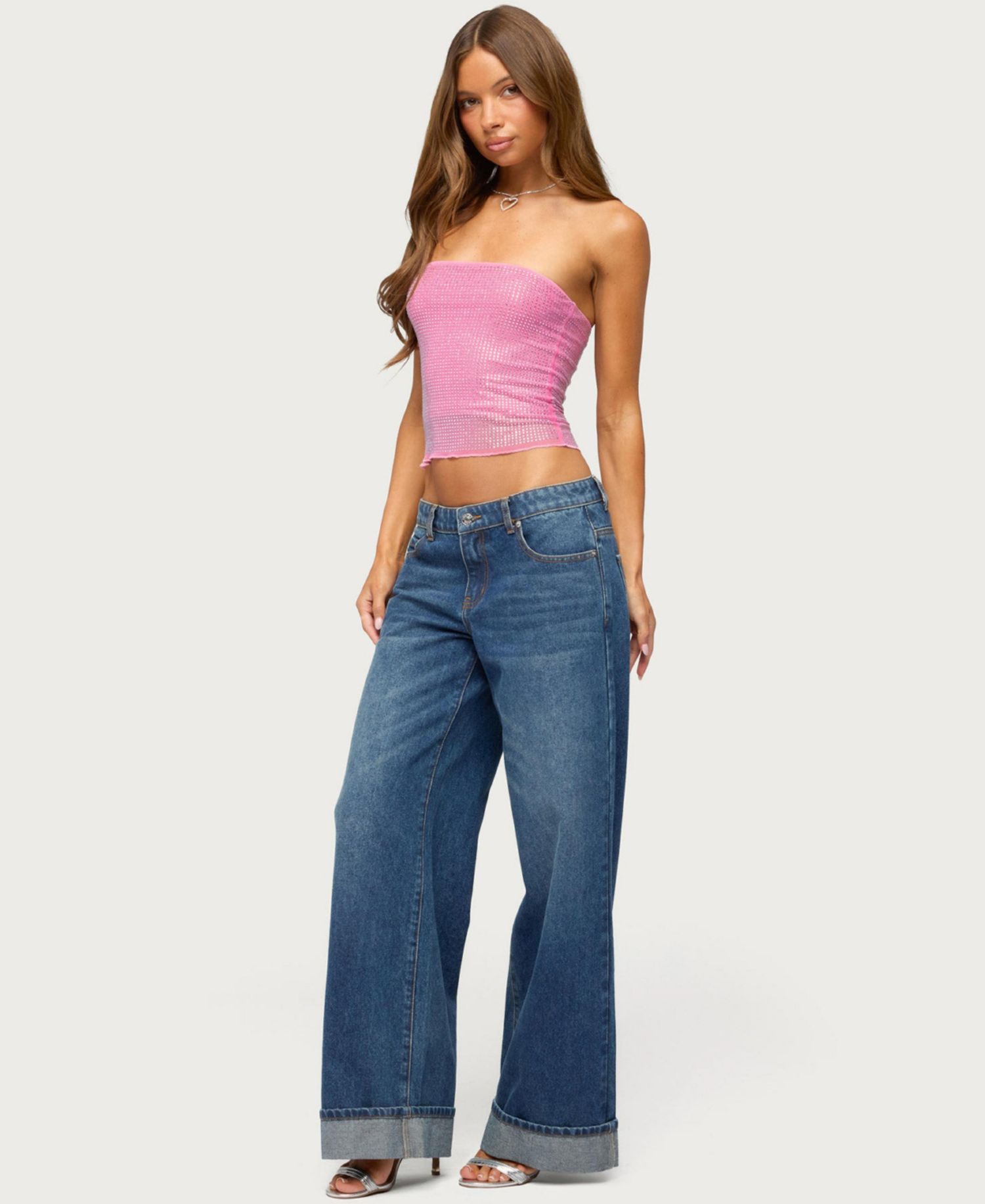 Women's Olea Rhinestone Mesh Strapless Top