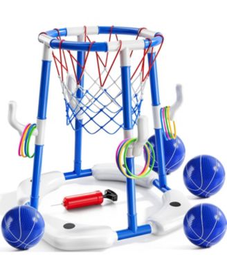 2-in-1 Pool Basketball Hoop Floating Water Game Ring Balls Pump Swimming Family Party