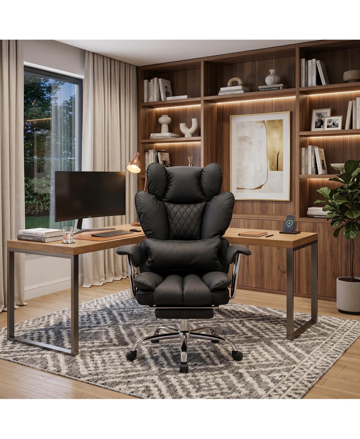 homfan 350 lb Big and Tall Office Chair with Foot Rest, Spring Lumbar, 150 Degrees Recline, Adjustable Armrests