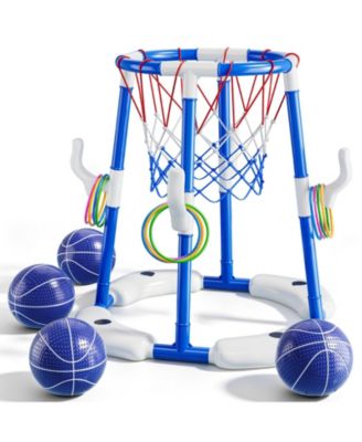 2-in-1 Pool Basketball Hoop Floating Ring Game With Balls Pump Outdoor Water Play Summer