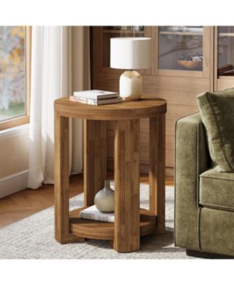 Side Table, 2-Tier Round End Table, Small Bedside Accent Furniture for Living Room, Bedroom