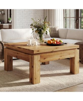 Farmhouse Coffee Table, 31.5" Solid Wood Square Coffee Table for Living Room, Apartment, Small Spaces