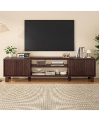 Modern Fluted TV Stand for Up to 70'' TVs, with Storage and Open Shelves, TV Console with Adjustable Shelves, for Living Room Bedroom