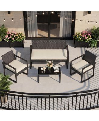 Adults Patio Rocking Chair Set Wicker Iron Outdoor Seating,