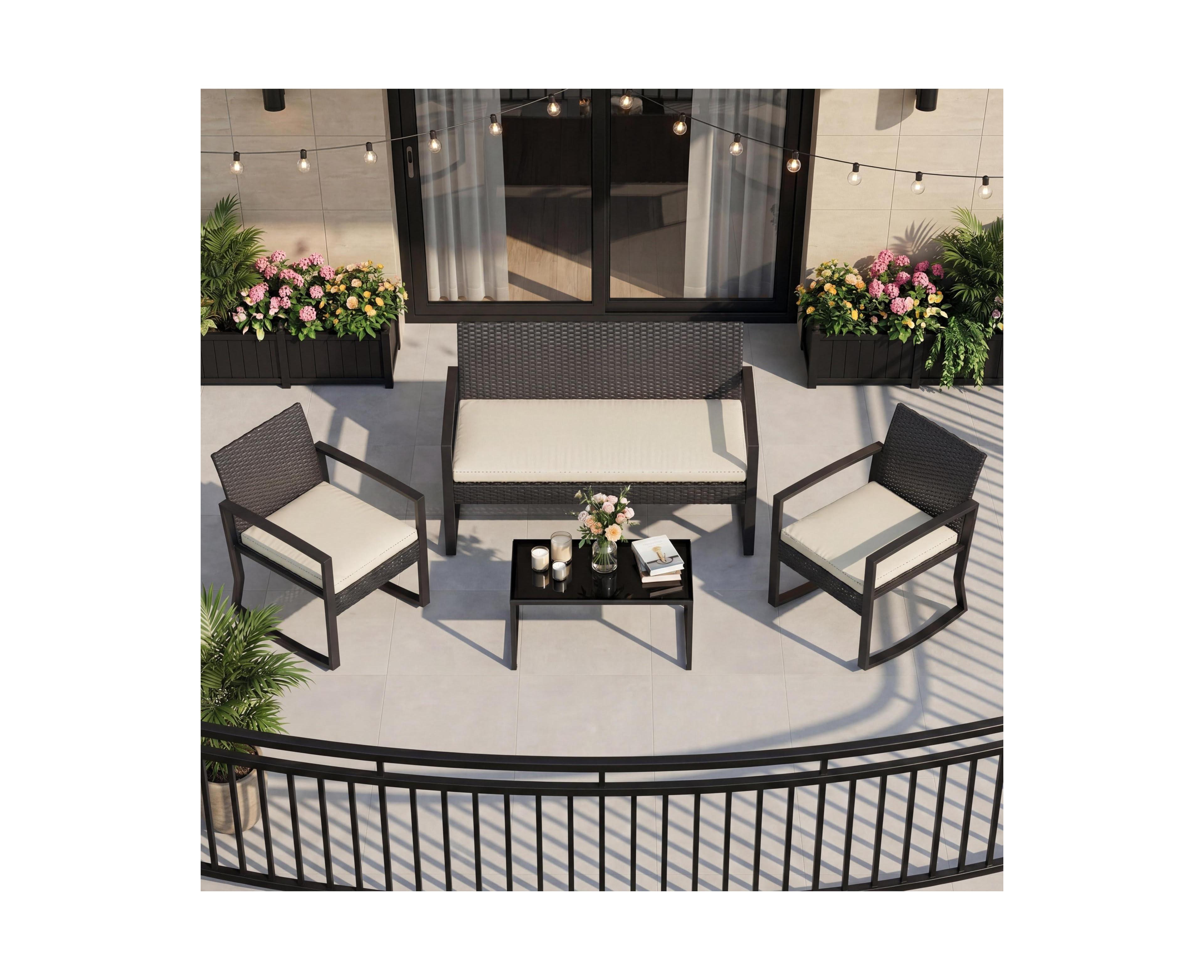 gaomon Adults Patio Rocking Chair Set Wicker Iron Outdoor Seating,