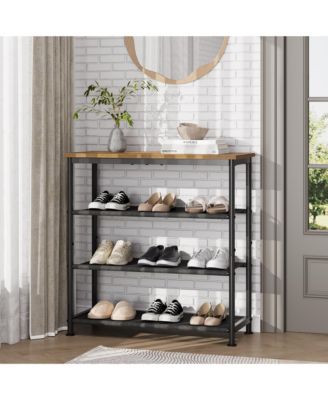 4-Tier Shoe Rack, Wooden Top Shoe Storage Organizer for Entryway and Closet Holds 9-12 Pairs