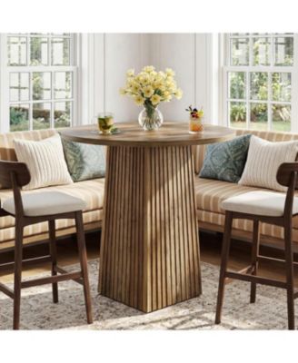 31.5" Round Dining Table for 2, Wood Pedestal Kitchen Table for Dining Room, Living Room, Small Space