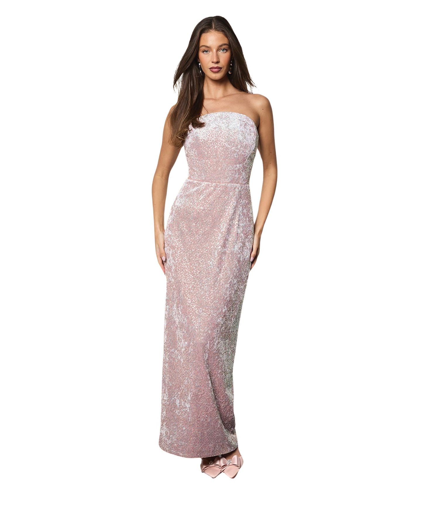 Women's Sequin Bandeau Neck Column Dress
