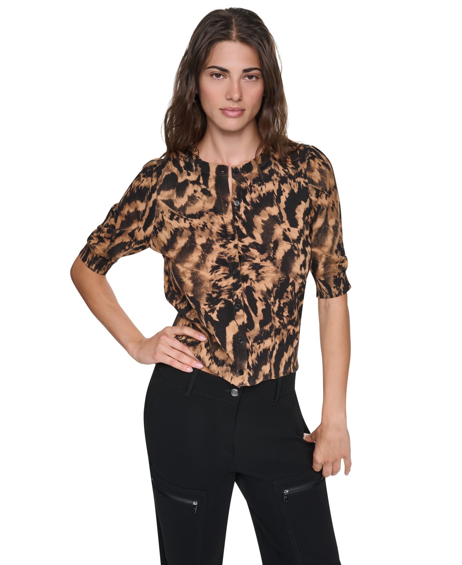 Women's Crewneck Button Placket Cardigan Sweater