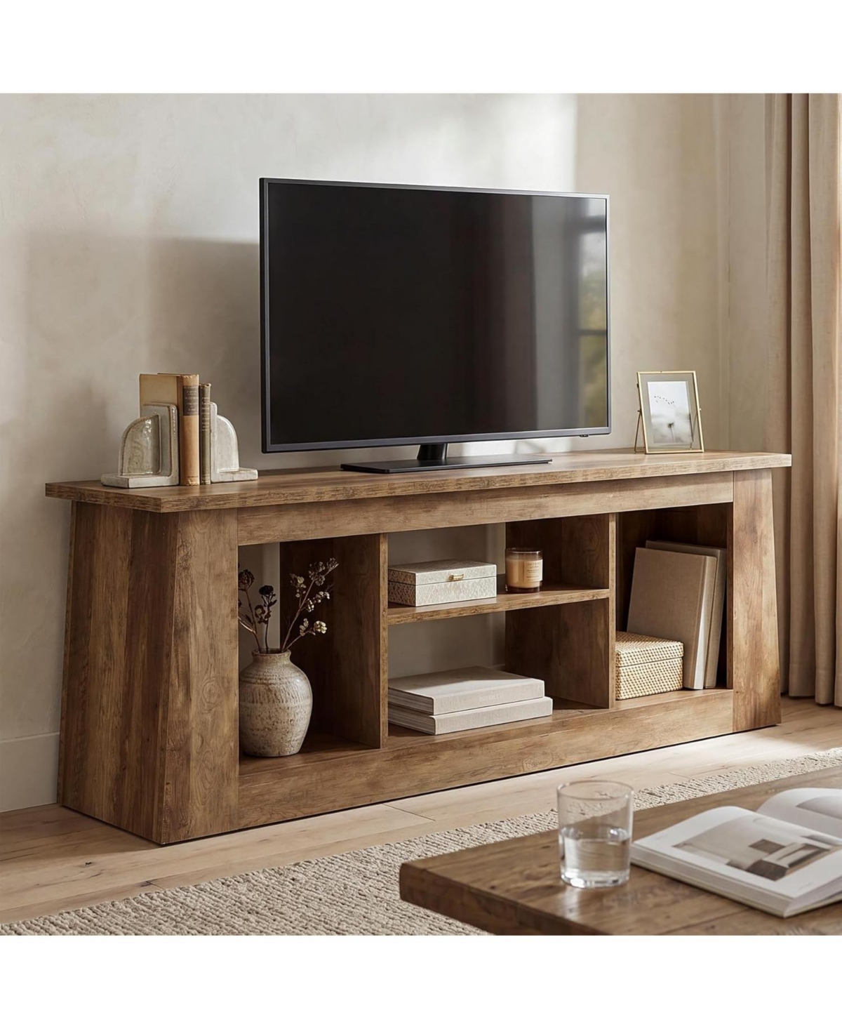 Tribesigns 63-Inch Tv Stand for Living Room, Farmhouse Media Console with 4 Open Storage Compartments, for 45/55/65-inch Tv