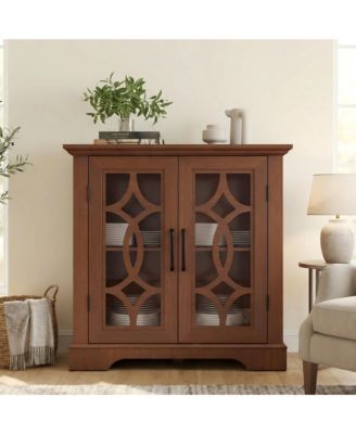 2-Tempered Glass Door Sideboard, 34.37" Spacious Buffet with 3-Position Adjustable Shelf