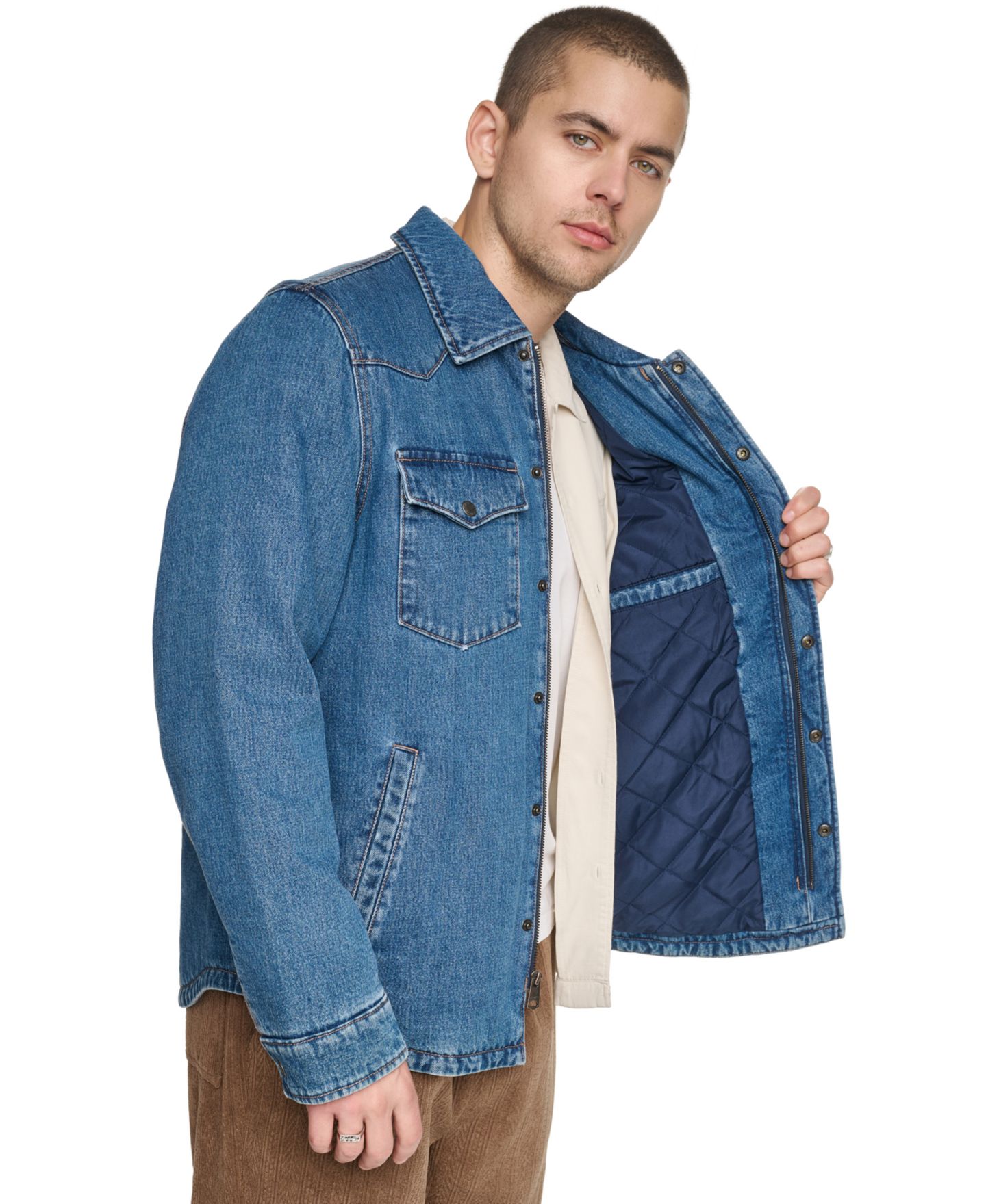 Мужская джинсовая куртка-рубашка Levi's с утеплителем, цвет: Средняя варка джинсовый — фото 4